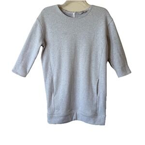 Athleta Gray Sweatshirt Tunic Dress Women's M 3/4 Sleeve Pockets Cozy Casual